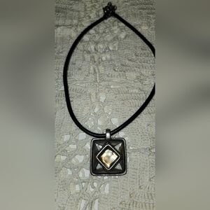 Vintage Chic Silver and Black Geometric Pendant Necklace